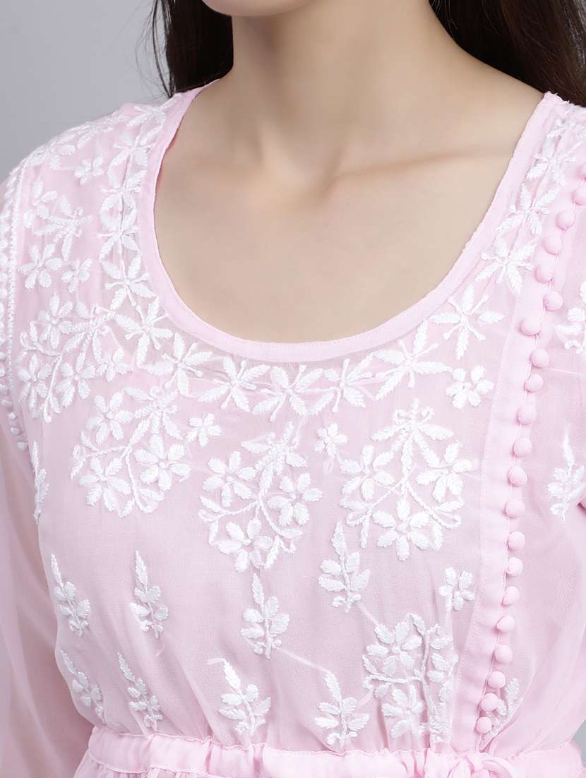 rosewater chikankari embroidered short kurti - 20486720 -  Standard Image - 5