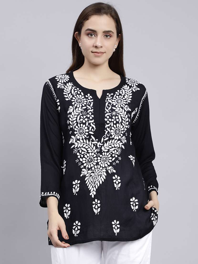 women notch neck chikankari kurti