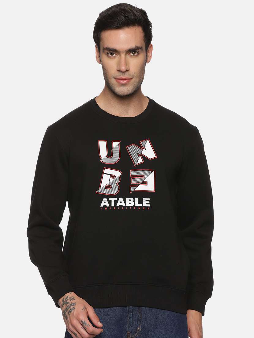 men typography print fleece sweatshirt - 20487179 - Zoom Image - 0