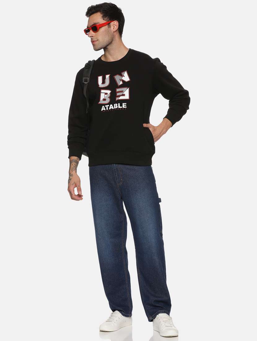 men typography print fleece sweatshirt - 20487179 - Standard Image - 3