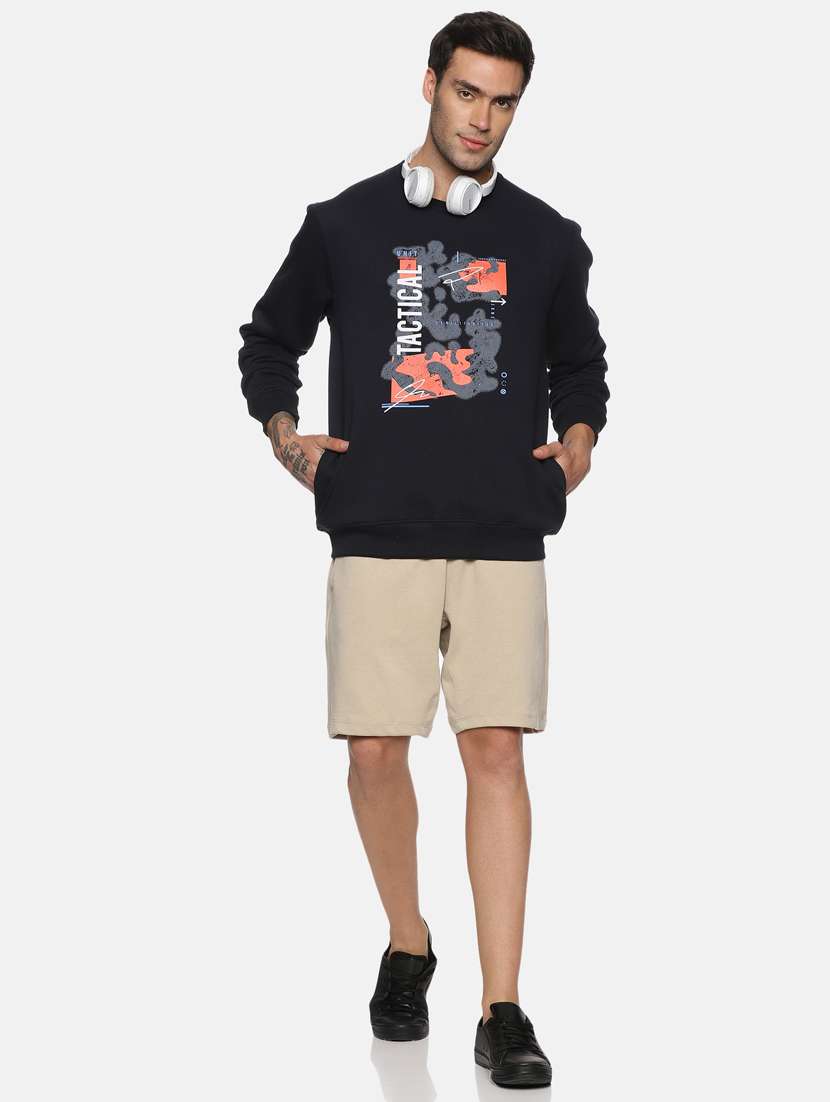 men chest print fleece sweatshirt - 20487183 - Standard Image - 3