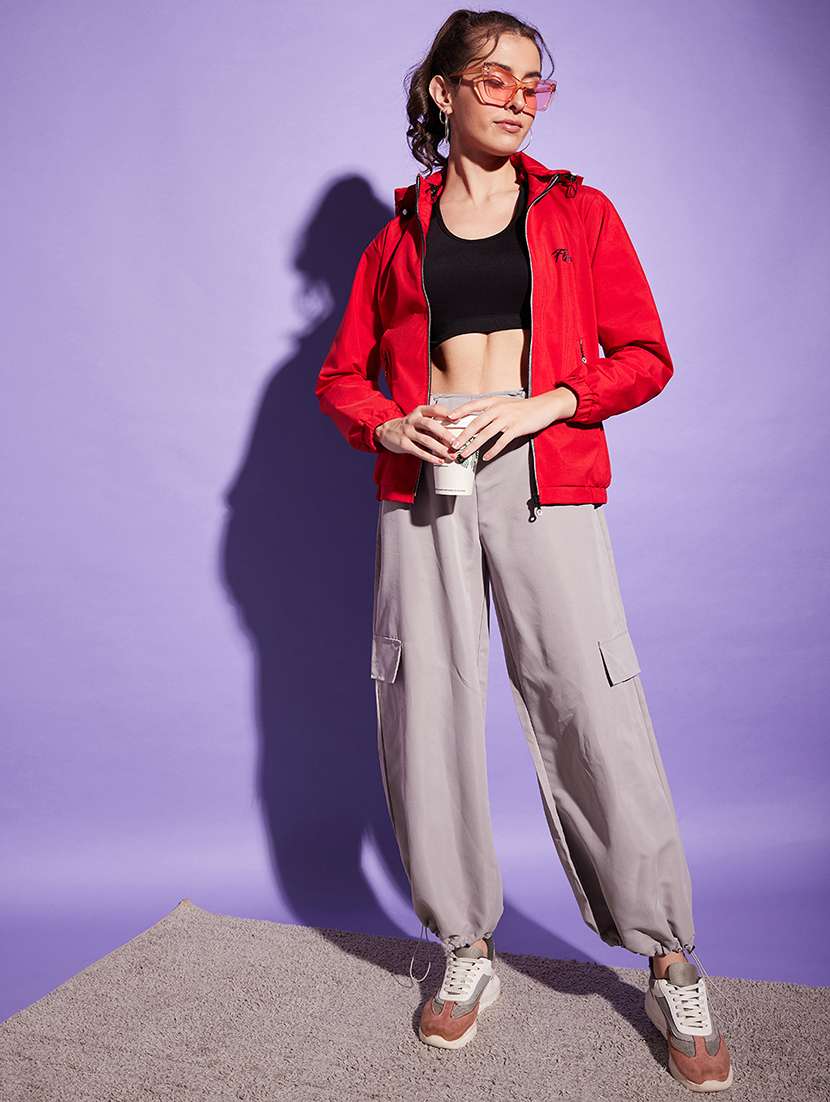 women red polyester windcheater jacket - 20487223 -  Standard Image - 5