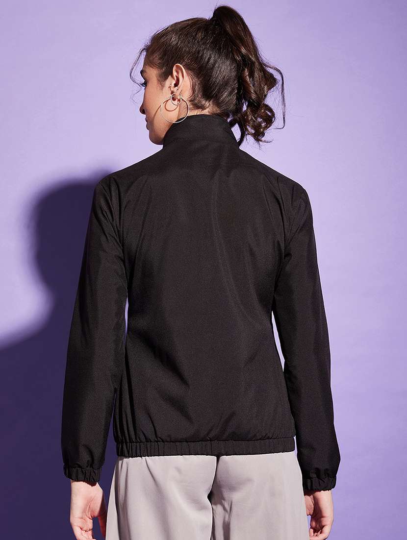 women black polyester windcheater jacket - 20487224 - Standard Image - 3