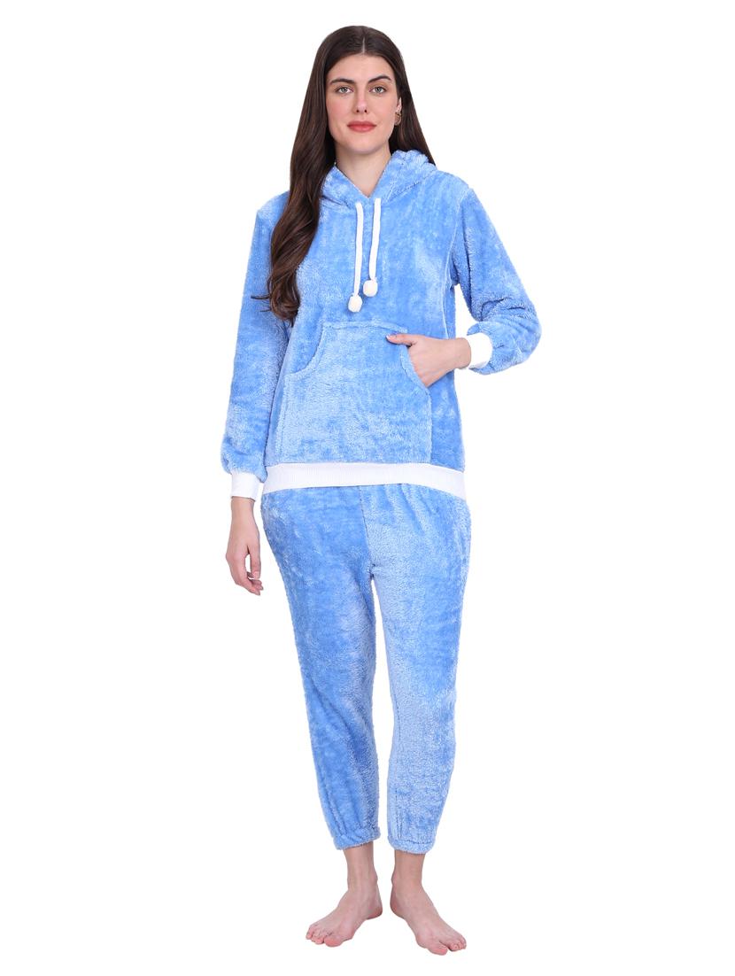 light blue solid hooded co-ord set - 20487532 - Zoom Image - 0