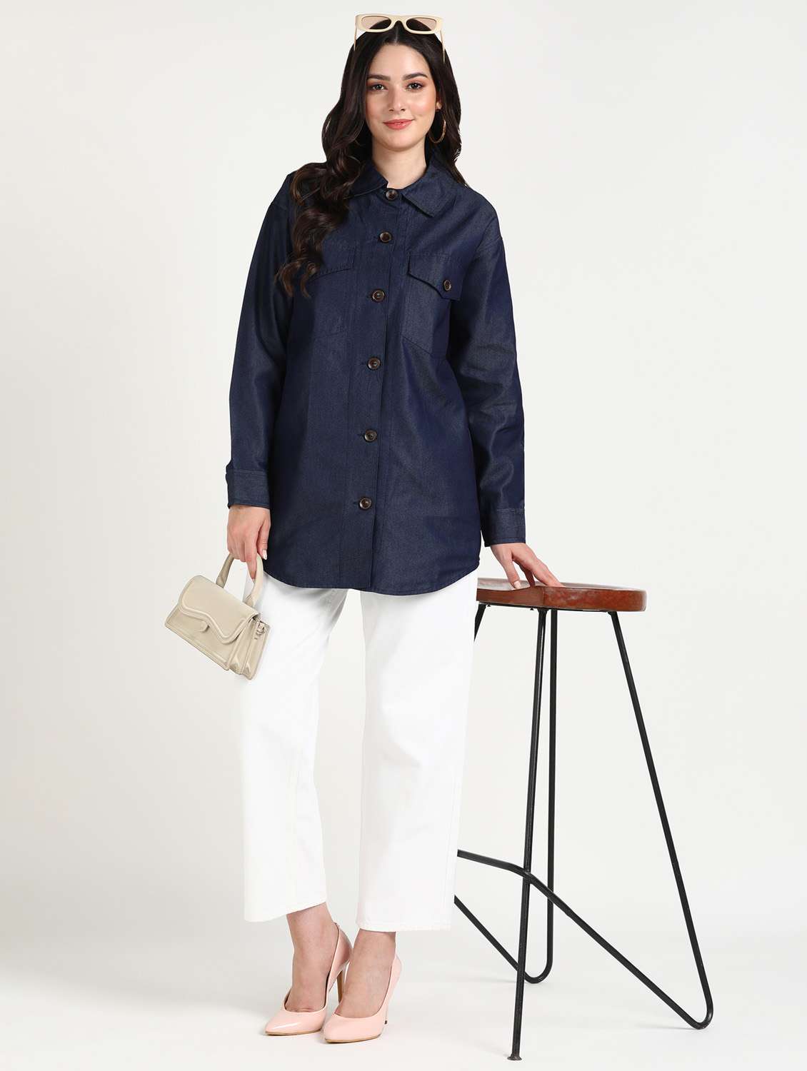 navy blue boxy shirt - 20487642 -  Standard Image - 3