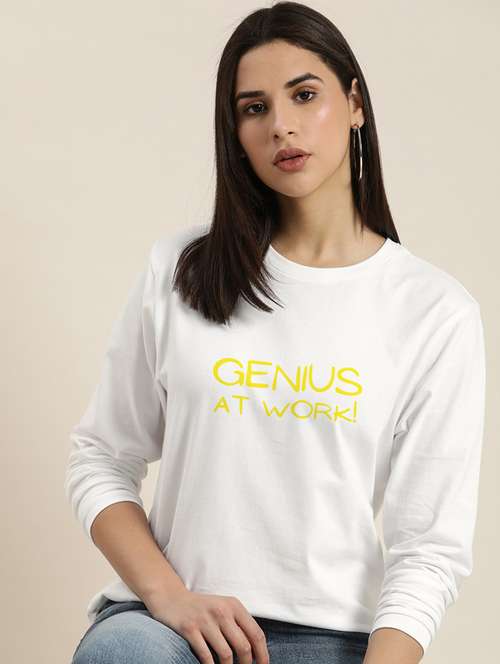 women's chest print round neck t-shirt - 20487669 -  Standard Image - 0