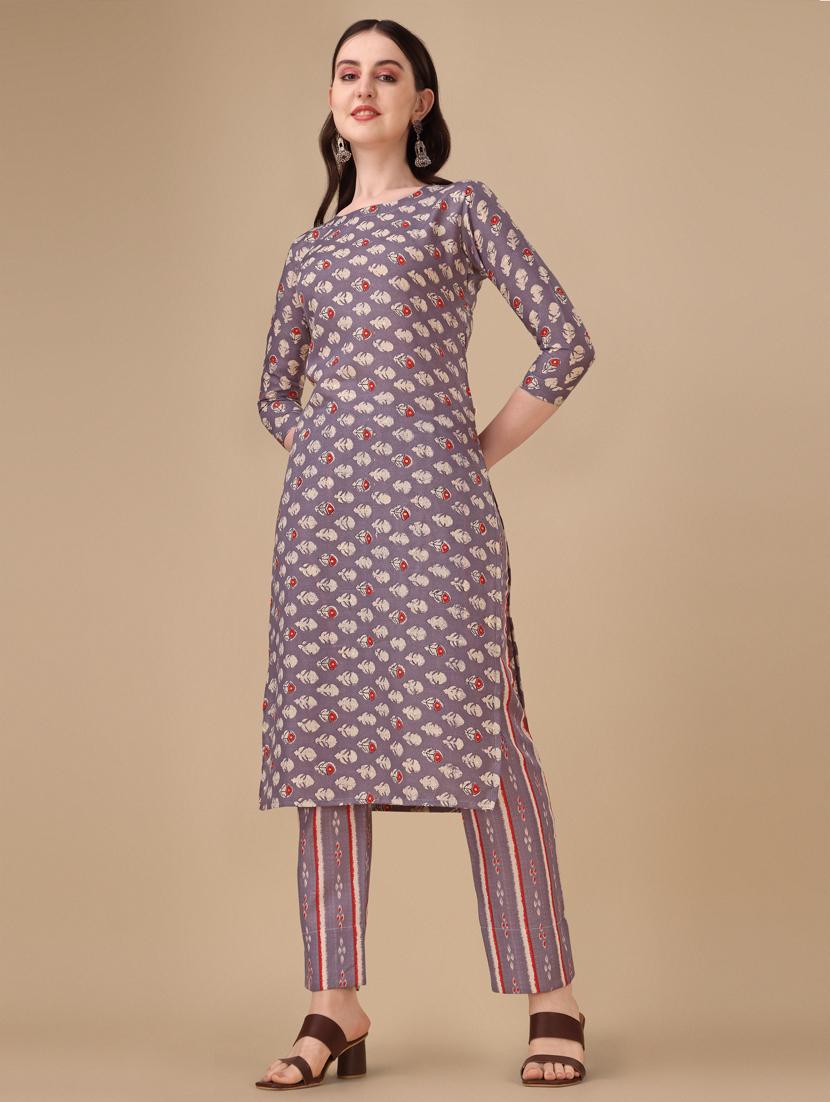 taupe three quarter sleeve kurta pant set - 20487771 - Zoom Image - 0
