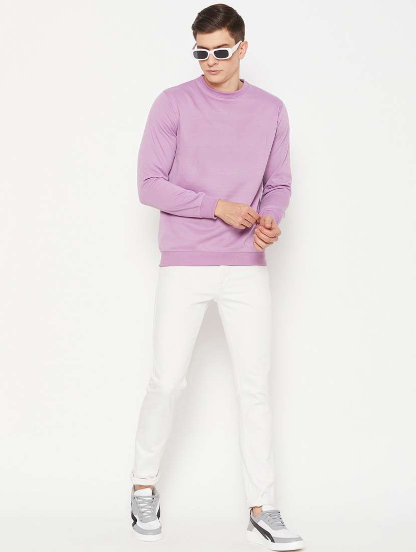 lavender solid crew neck regular sweatshirt - 20488580 - Standard Image - 3