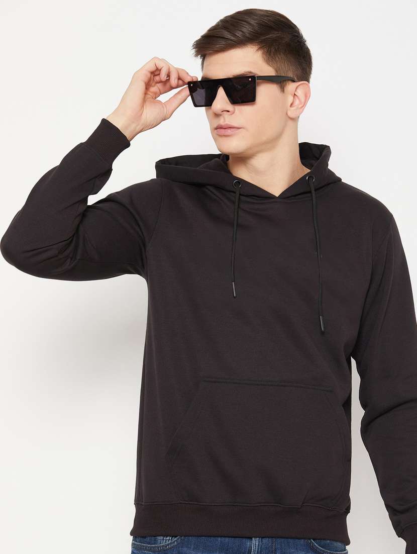 black solid hooded neck regular sweatshirt - 20488586 -  Zoom Image - 0