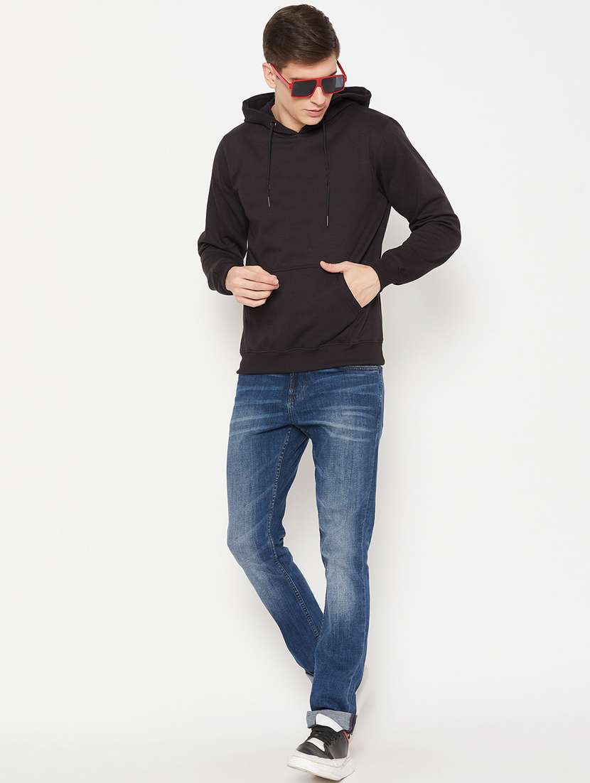 black solid hooded neck regular sweatshirt - 20488586 - Standard Image - 3