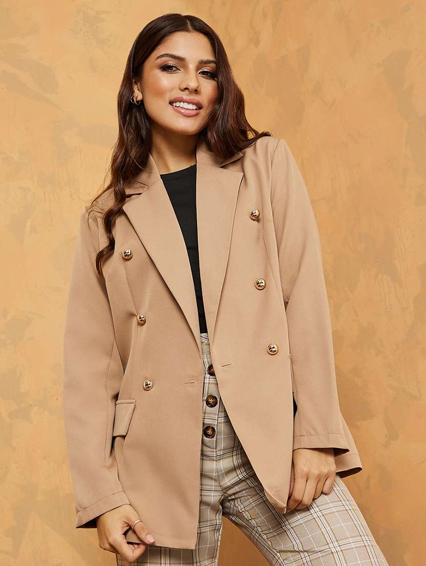 Buy online Women Long Sleeve Solid Casual Blazer from blazers and