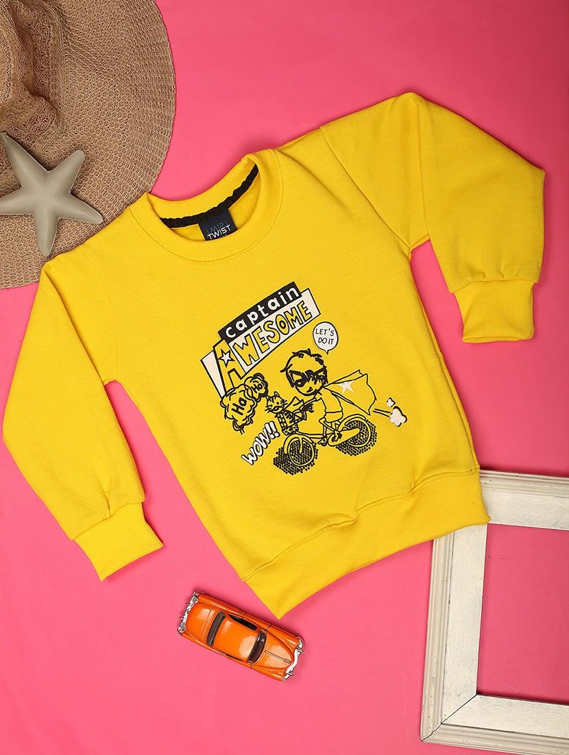 yellow cotton chest print sweatshirt
