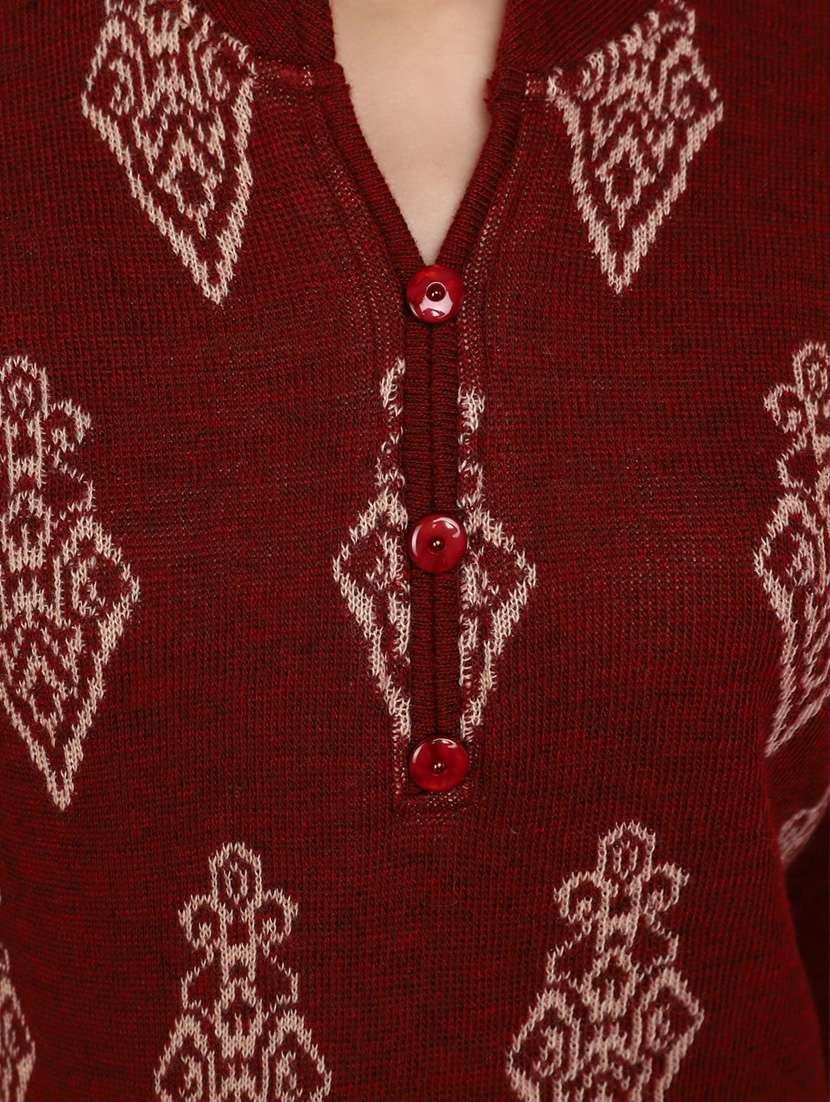 women maroon self design woolen kurta - 20491480 -  Standard Image - 5
