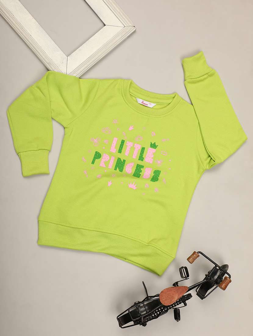 green acrylic chest print sweatshirt