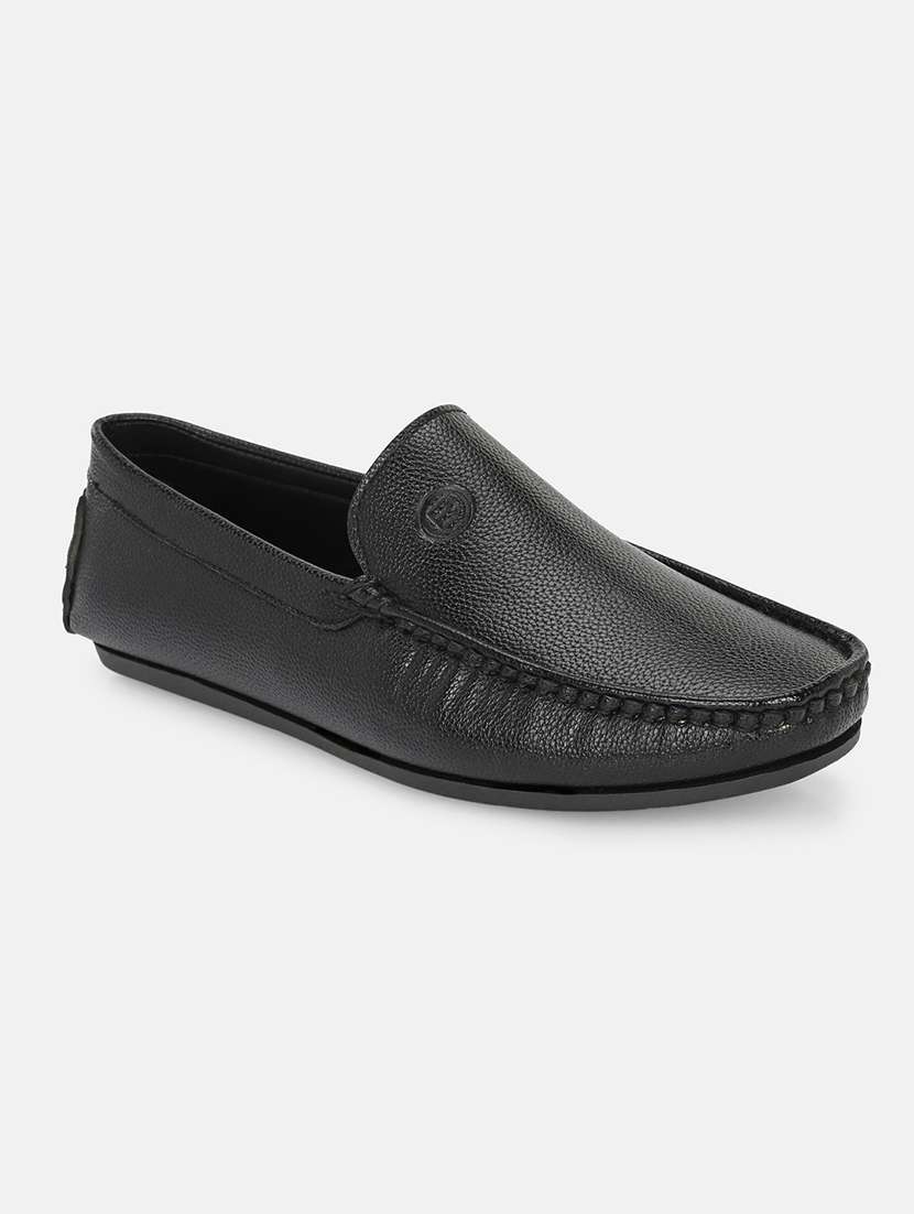 men solid black slip on moccasin