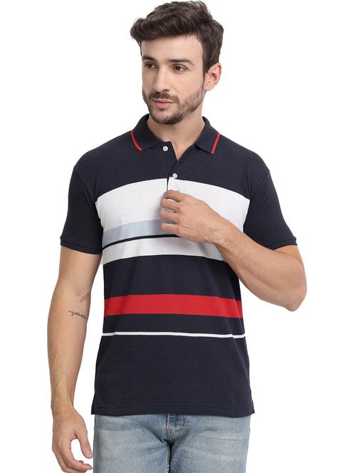 navy blue color block polo t-shirt - 20492764 - Standard Image - 0