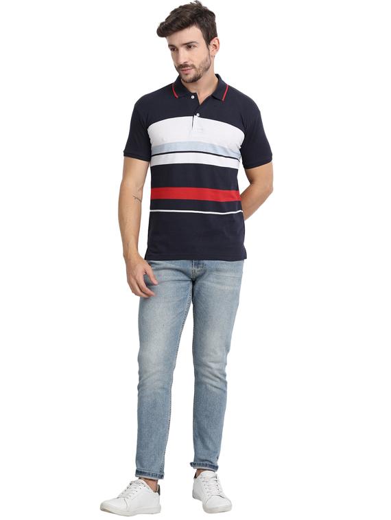 navy blue color block polo t-shirt - 20492764 - Standard Image - 3