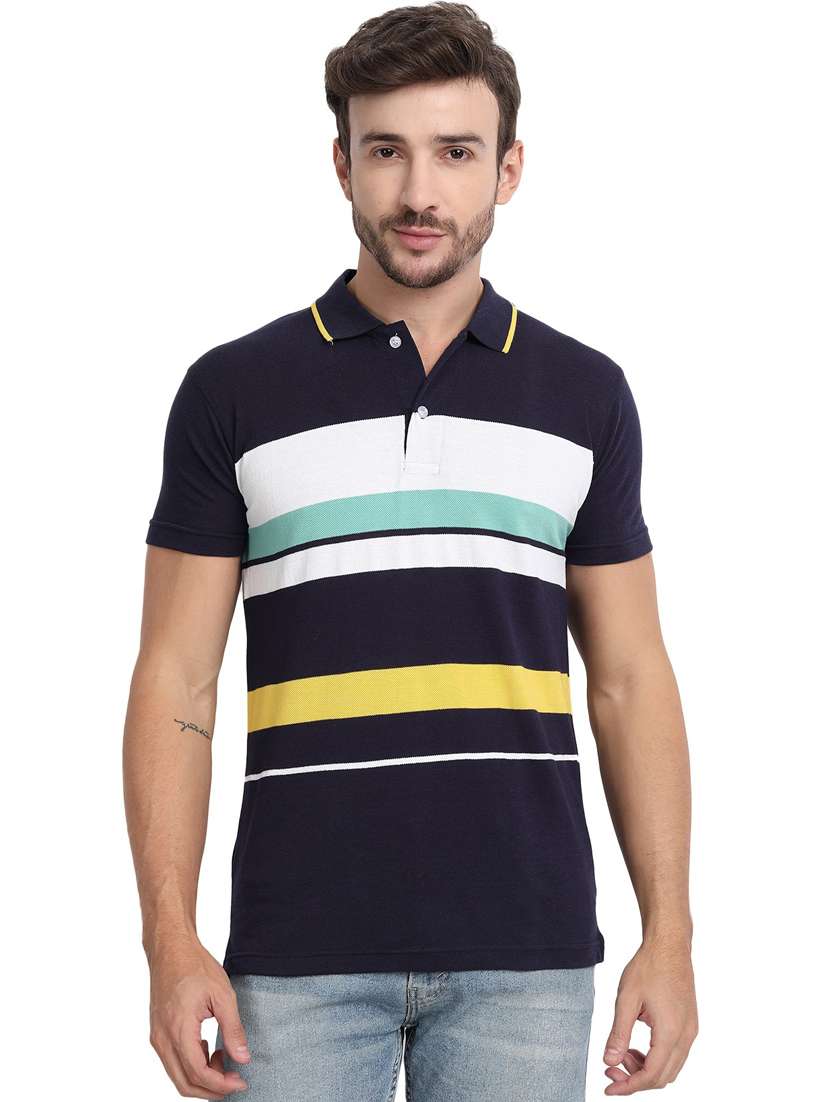 navy blue color block polo t-shirt