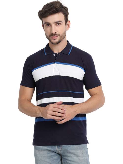 navy blue color block polo t-shirt - 20492766 -  Standard Image - 0