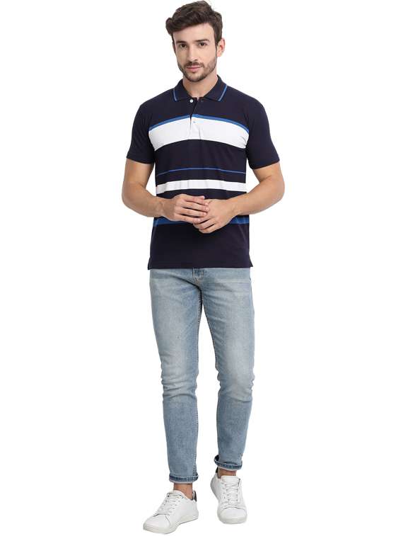 navy blue color block polo t-shirt - 20492766 -  Standard Image - 3