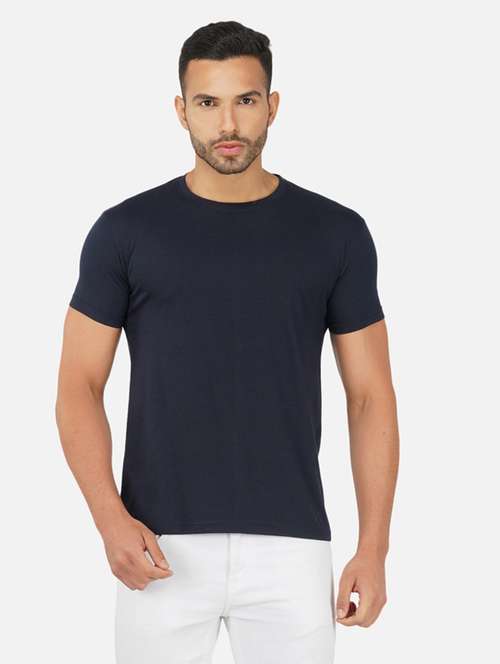 navy blue solid regular t-shirt - 20492770 -  Standard Image - 0