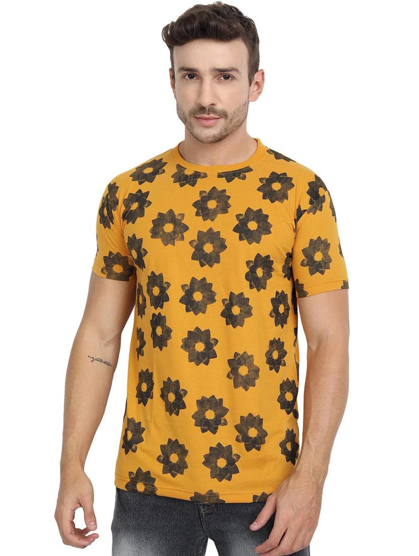 mustard floral all over print t-shirt - 20492781 - Zoom Image - 0