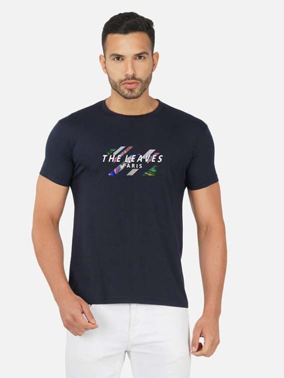 navy blue graphic print chest print t-shirt 