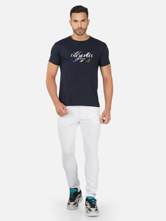 navy blue graphic print chest print t-shirt - 20492786 - Standard Image - 3