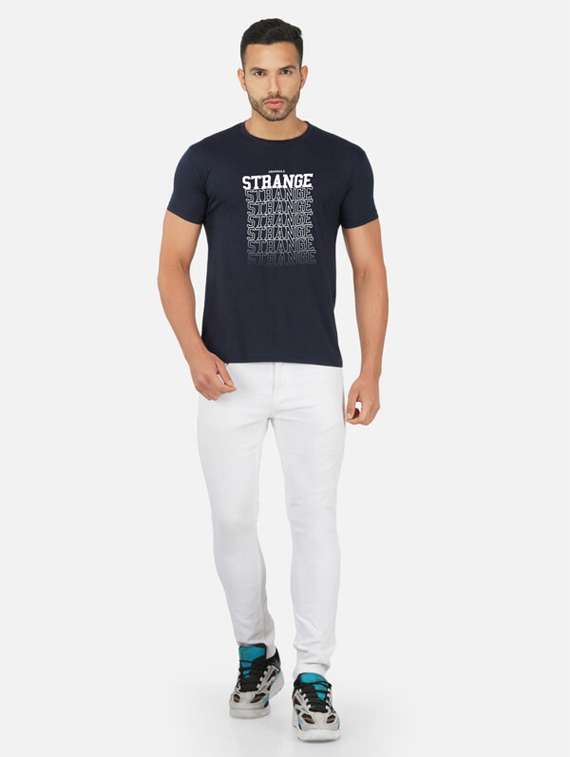 navy blue typography front print t-shirt - 20492799 -  Standard Image - 3