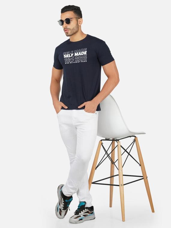 navy blue typography chest print t-shirt - 20492801 - Standard Image - 3