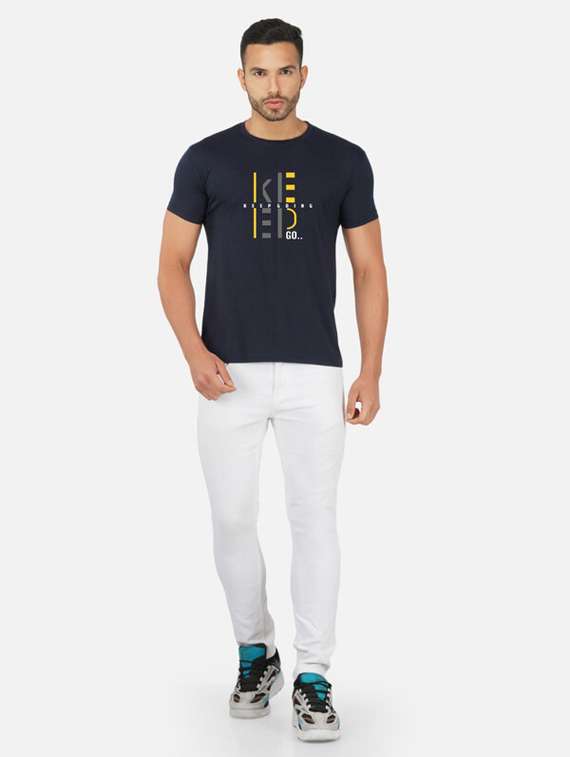 navy blue typography chest print t-shirt - 20492803 -  Standard Image - 3