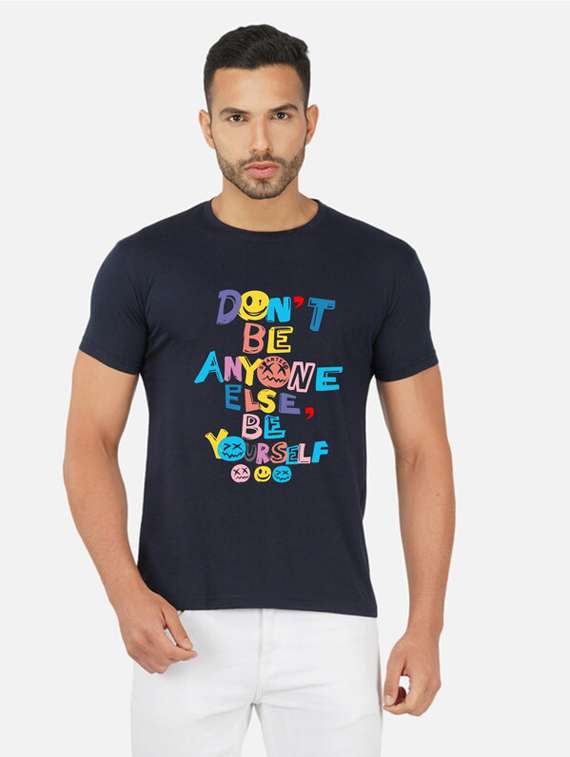 navy blue graphic front print t-shirt