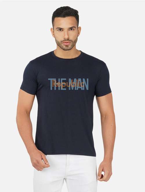 navy blue typography chest print t-shirt - 20492810 -  Standard Image - 0