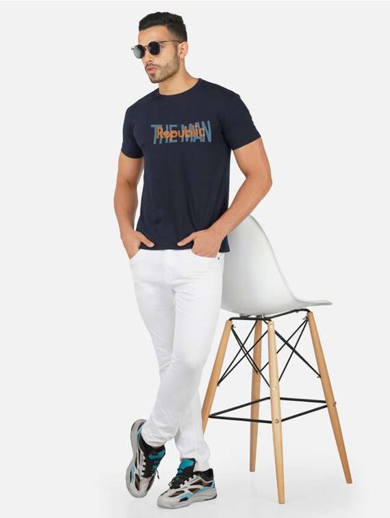 navy blue typography chest print t-shirt - 20492810 -  Standard Image - 3
