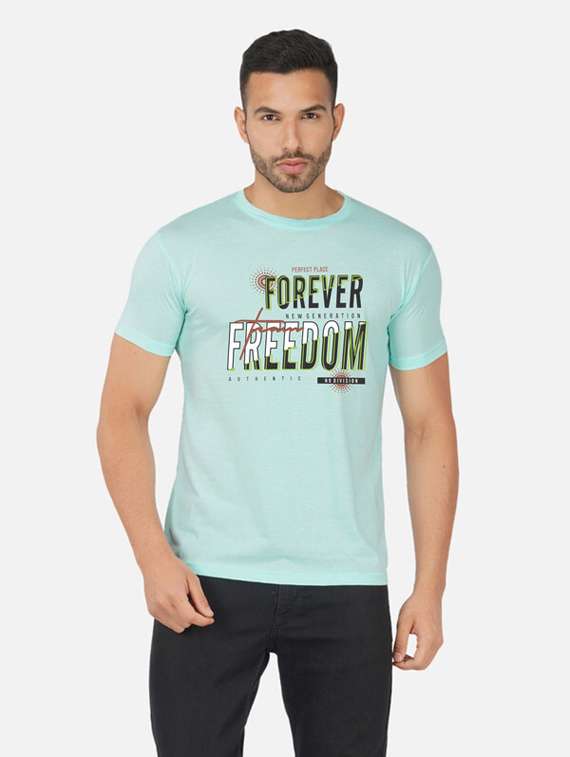 light blue typography chest print t-shirt - 20492813 -  Zoom Image - 0