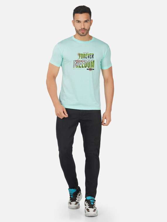 light blue typography chest print t-shirt - 20492813 - Standard Image - 3