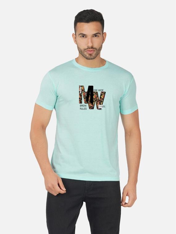 light blue typography chest print t-shirt - 20492816 - Zoom Image - 0