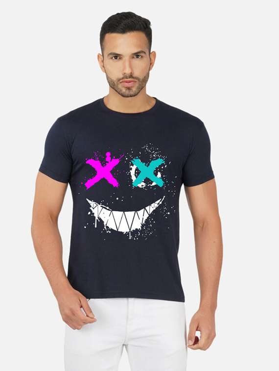 navy blue graphic front print t-shirt