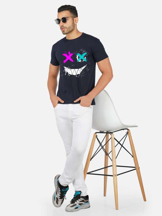 navy blue graphic front print t-shirt - 20492821 -  Standard Image - 3