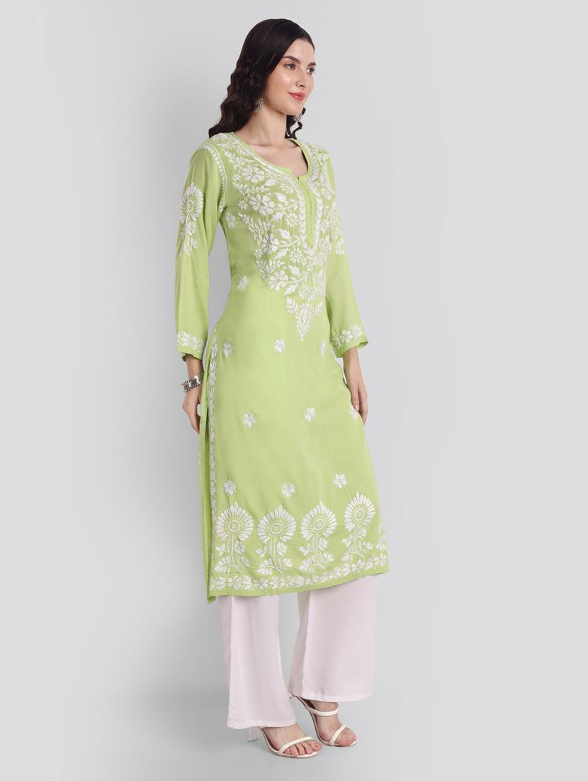 pastel green long sleeve chikankari kurta - 20494985 - Standard Image - 3