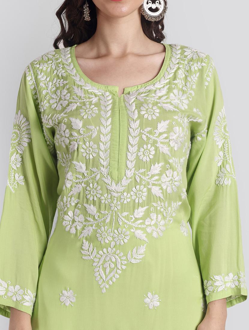 pastel green long sleeve chikankari kurta - 20494985 - Standard Image - 5