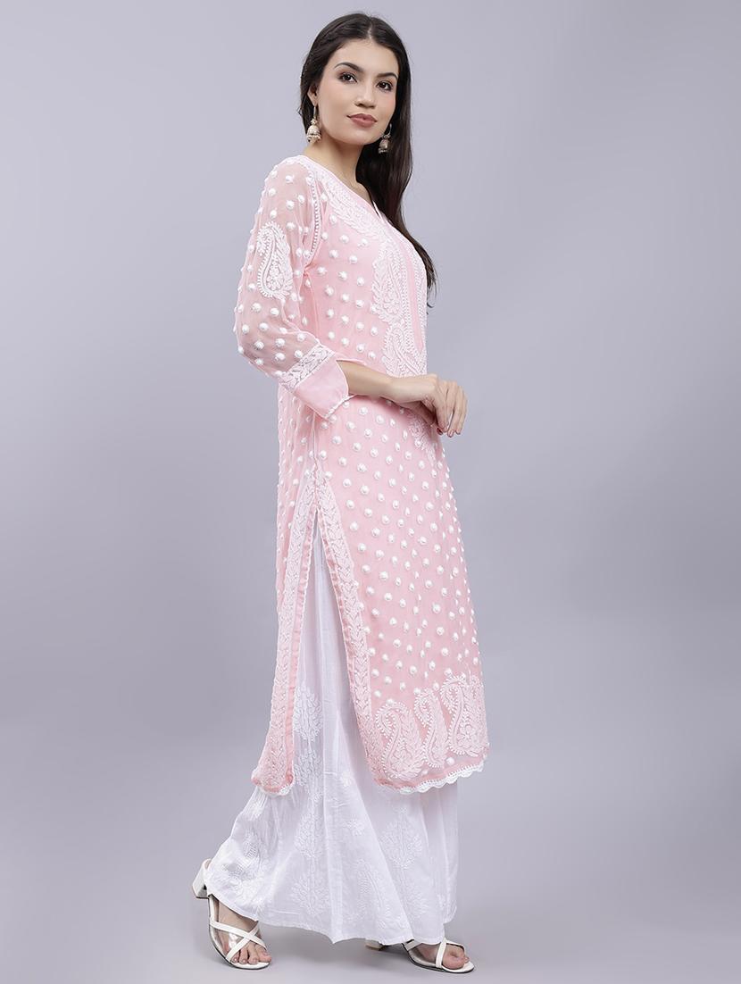 rosewater long sleeve chikankari kurta - 20495009 - Standard Image - 3