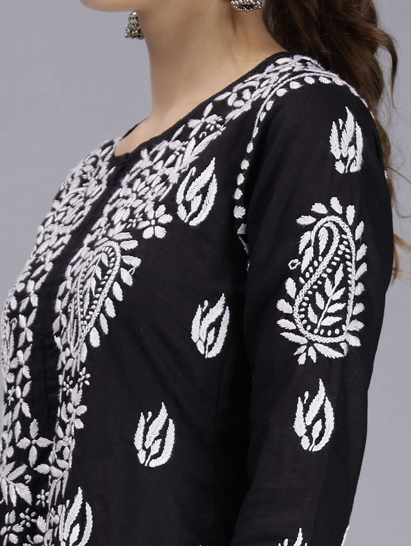 black long sleeve chikankari kurta - 20495018 - Standard Image - 5