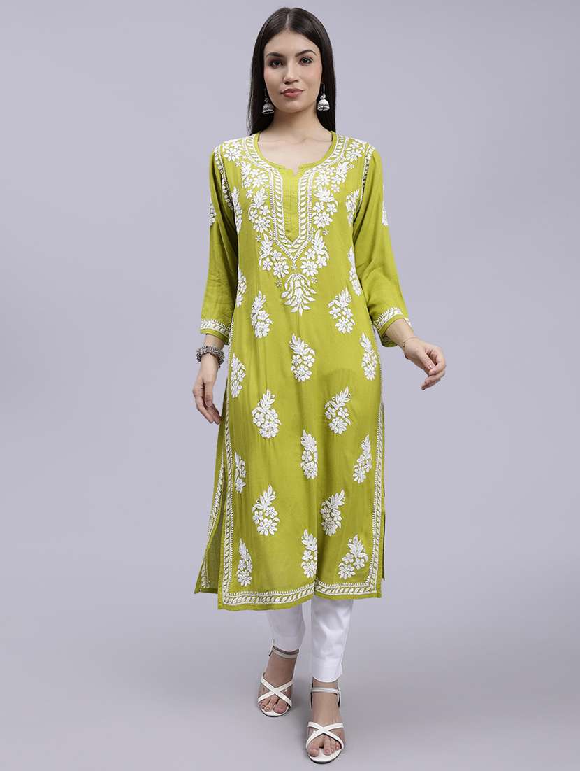 lime long sleeve chikankari kurta