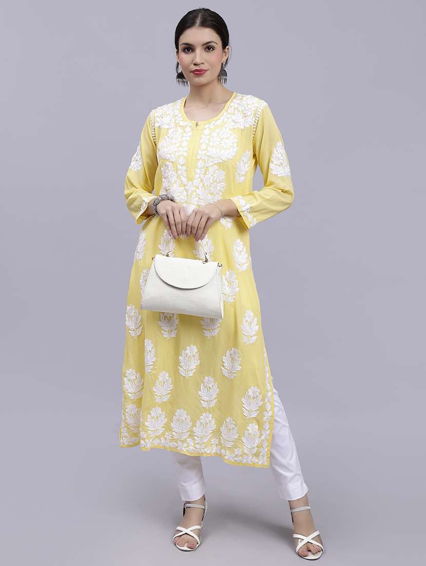 women chikankari straight kurta