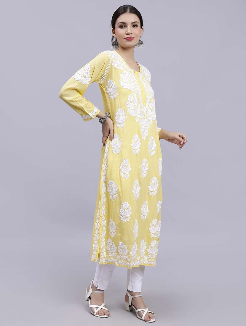 women chikankari straight kurta - 20495029 - Standard Image - 3