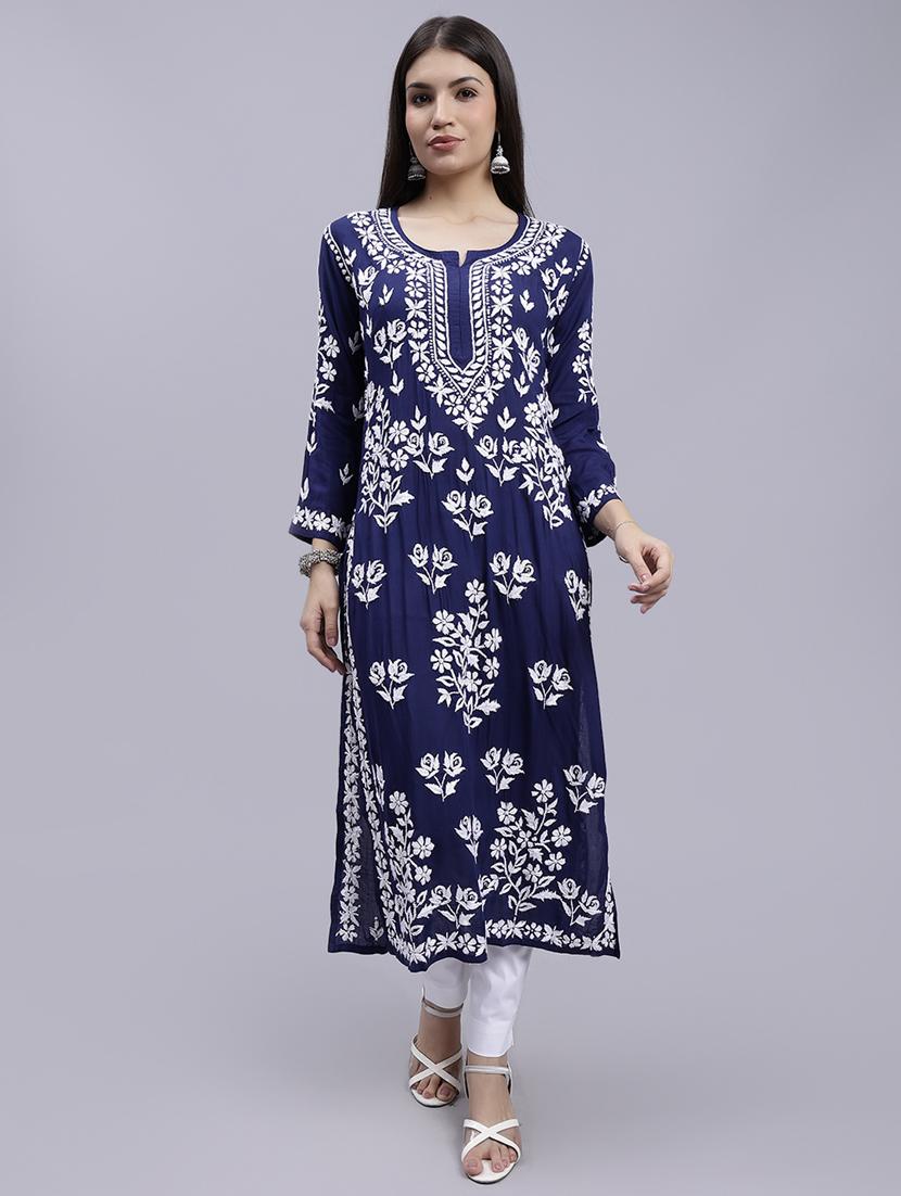 women chikankari straight kurta
