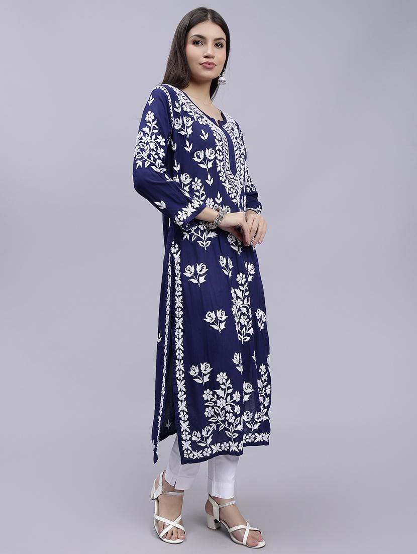 women chikankari straight kurta - 20495031 - Standard Image - 3