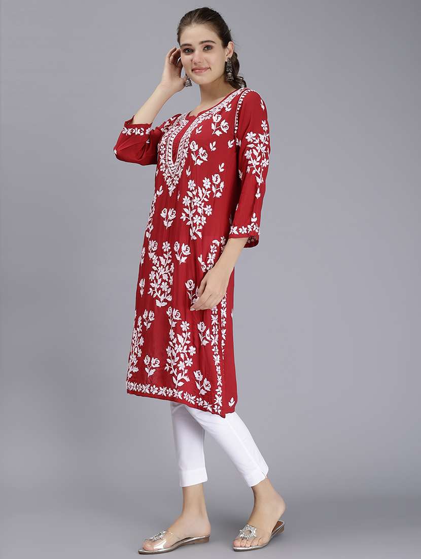 women chikankari straight kurta - 20495032 -  Standard Image - 3