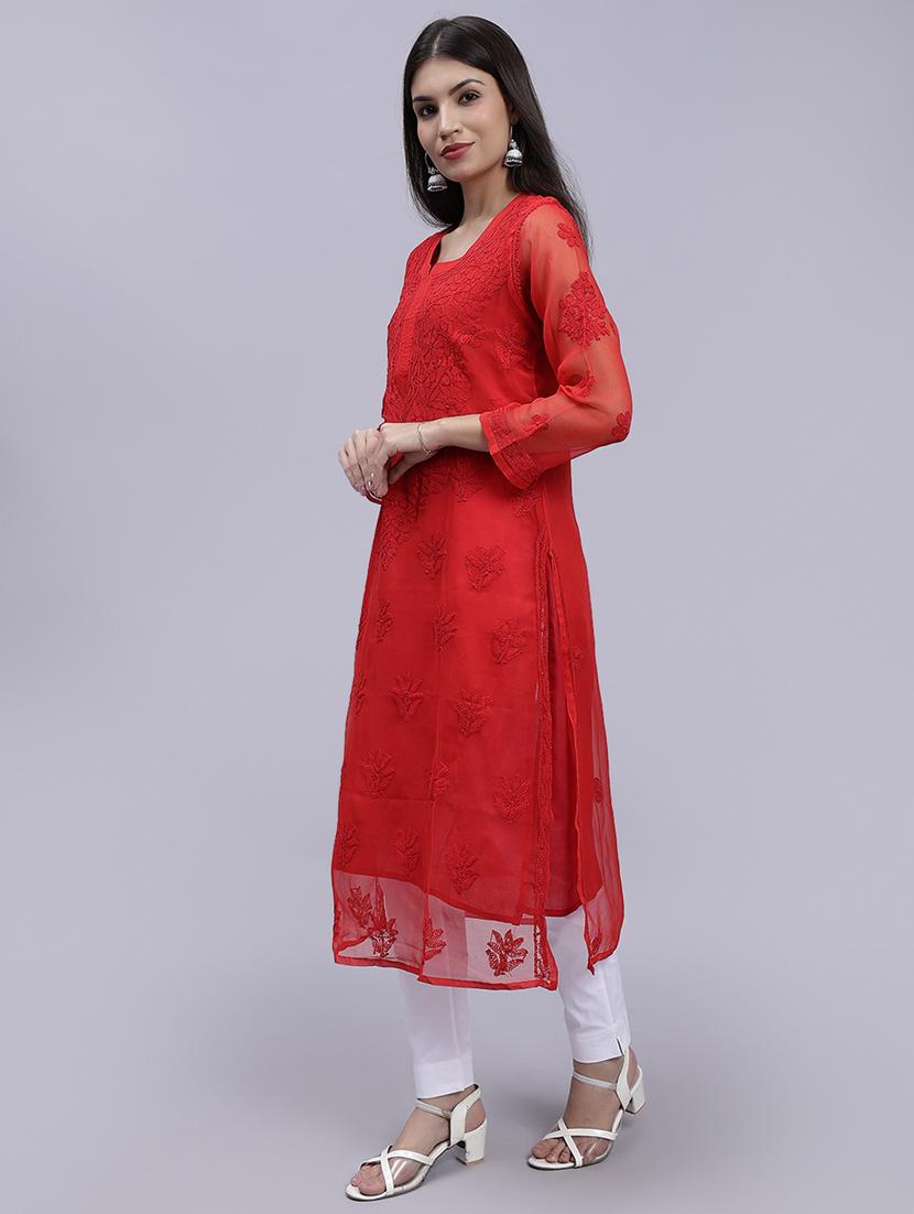 women chikankari straight kurta - 20495048 - Standard Image - 3